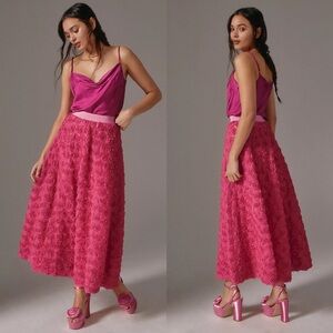Anthropologie Pink Maeve Floral Appliqué Skirt Midi Womens Size 2